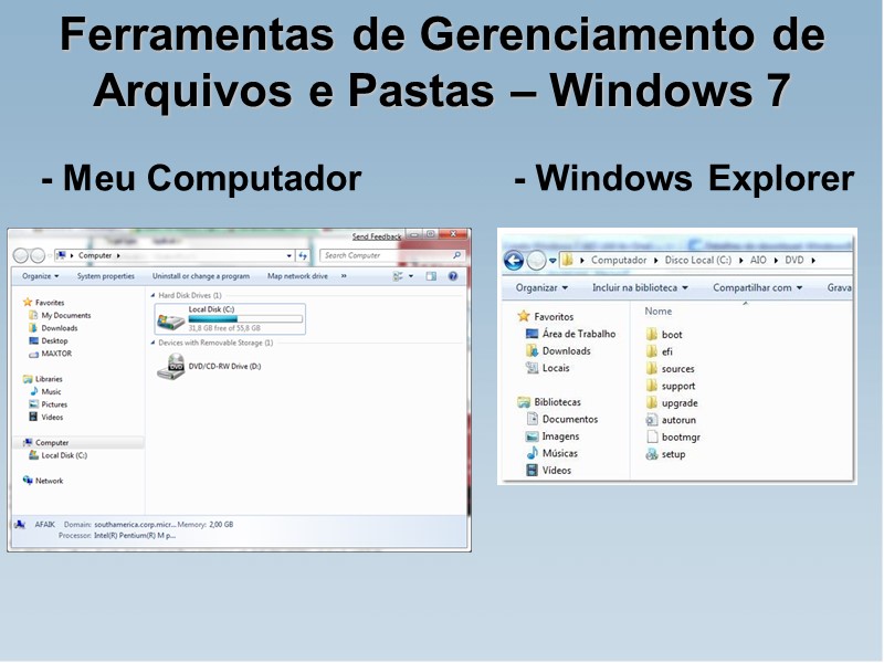Ferramentas de Gerenciamento de Arquivos e Pastas – Windows 7 - Meu Computador 
